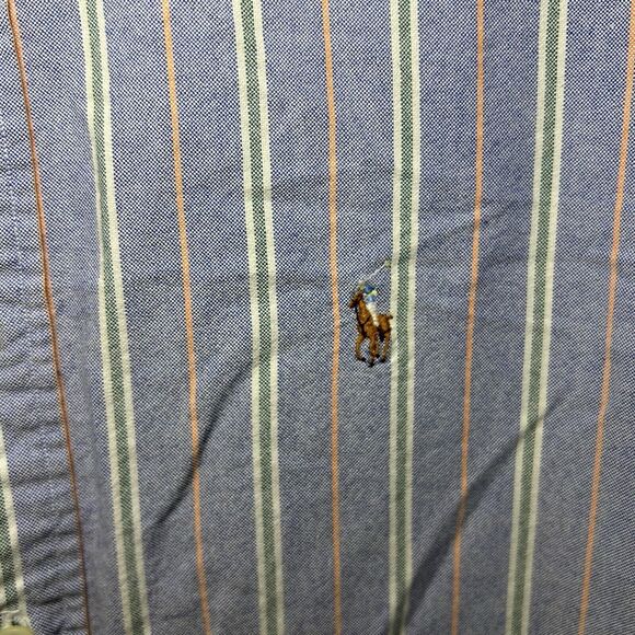 Ralph Lauren Men’s 17 1/2 X 35 Blue Green Orange Striped Button Down shirt - Picture 3 of 9